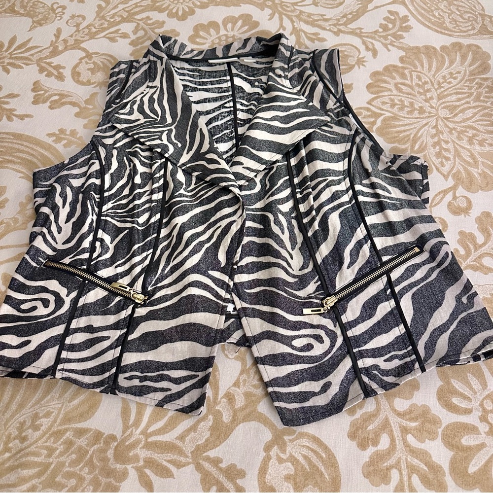 Chico’s Metallic Foil Zebra Print Vest